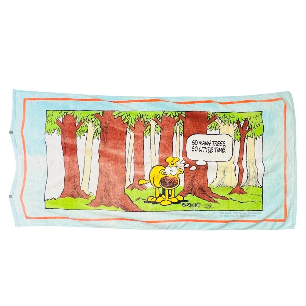 VTG 80s Garfield Beach Towel Jay Franco So Many Trees Odie Dog Cotton 28x55 Pool